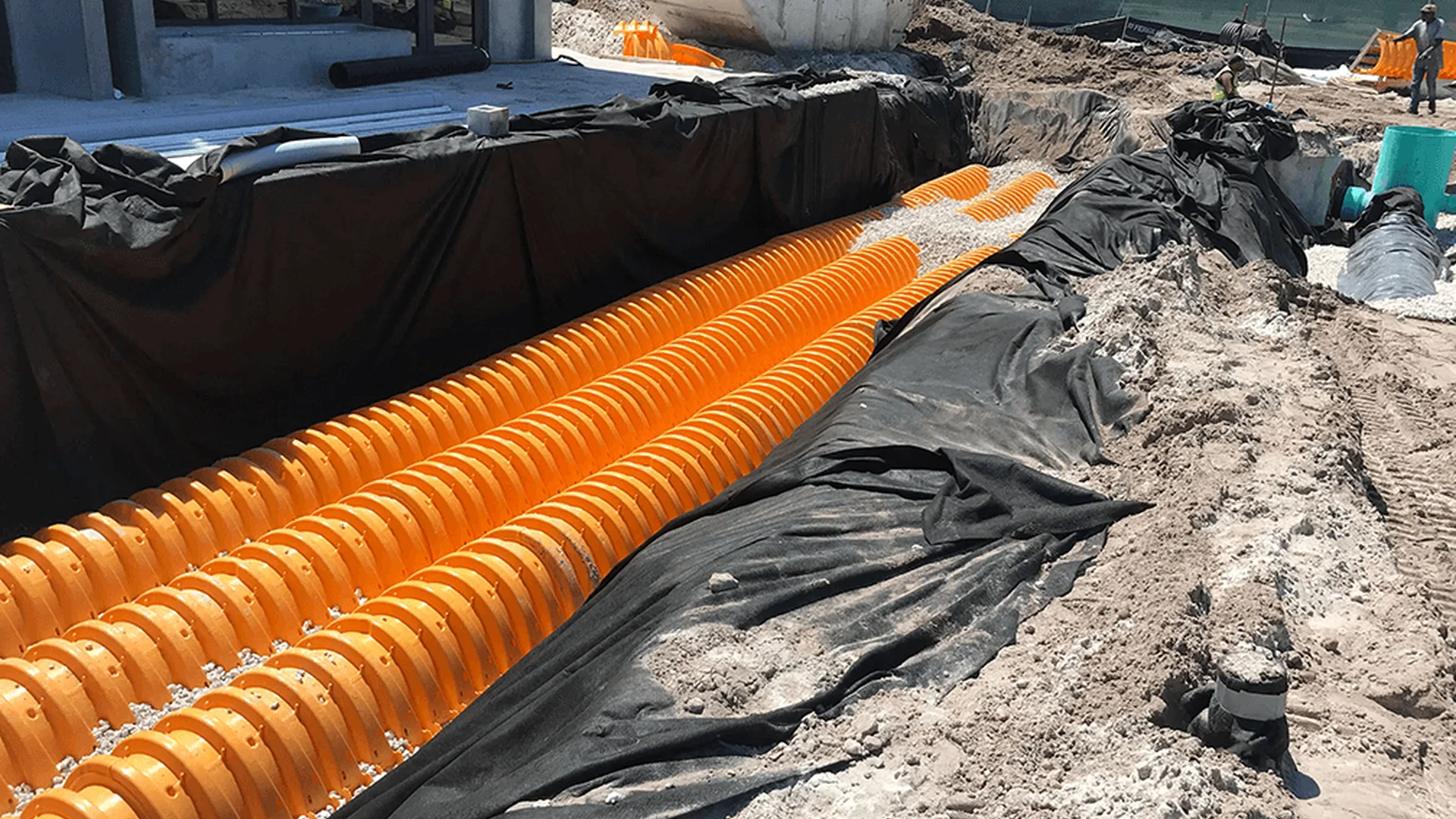 civil drainage pipe trench installation