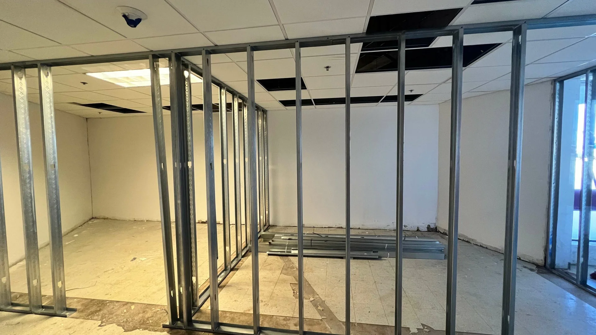commercial office metal stud framing interior